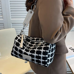 Plaid Quilted Crossbody Bag with Chain Strap