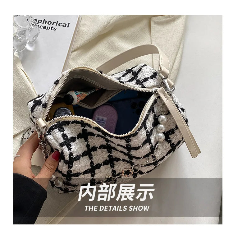 Plaid Quilted Crossbody Bag with Chain Strap