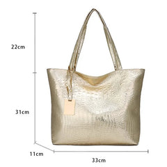 Women Shoulder Bags Silver Crocodile Handbag PU Leather Big Tote Bag