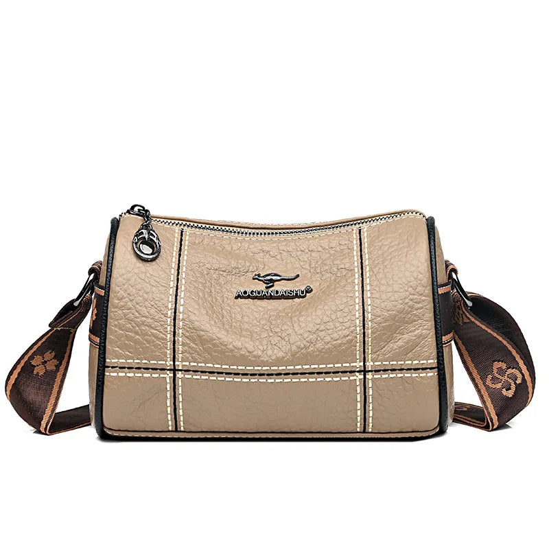 Plaid Leather Shoulder Bag Vintage Tote Lady Messenger Bag