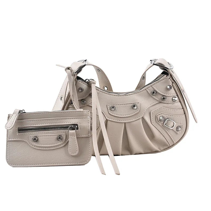 Rivet Soft Vintage PU Leather Crossbody Shoulder Woman Bags