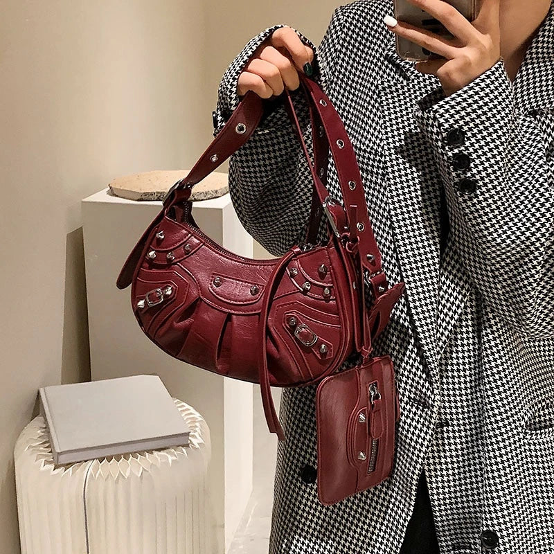 Rivet Soft Vintage PU Leather Crossbody Shoulder Woman Bags