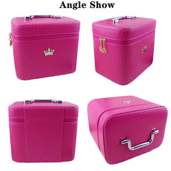 Female Crown Makeup Case With Mirror Beauty Travel Make Up Box Organizer