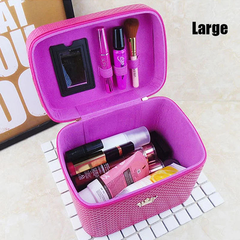 Female Crown Makeup Case With Mirror Beauty Travel Make Up Box Organizer