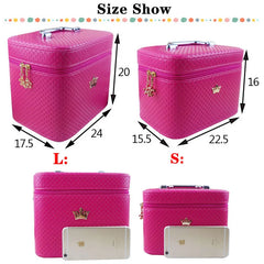 Female Crown Makeup Case With Mirror Beauty Travel Make Up Box Organizer