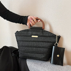 PU Leather Crossbody Bag Wooden Handle Tote for Party Cluth Purses