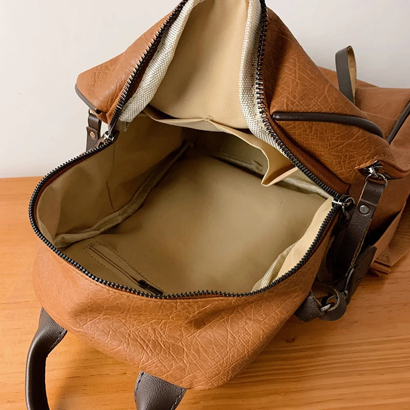 Women's PU Leather Backpack Soft Brown Satchel