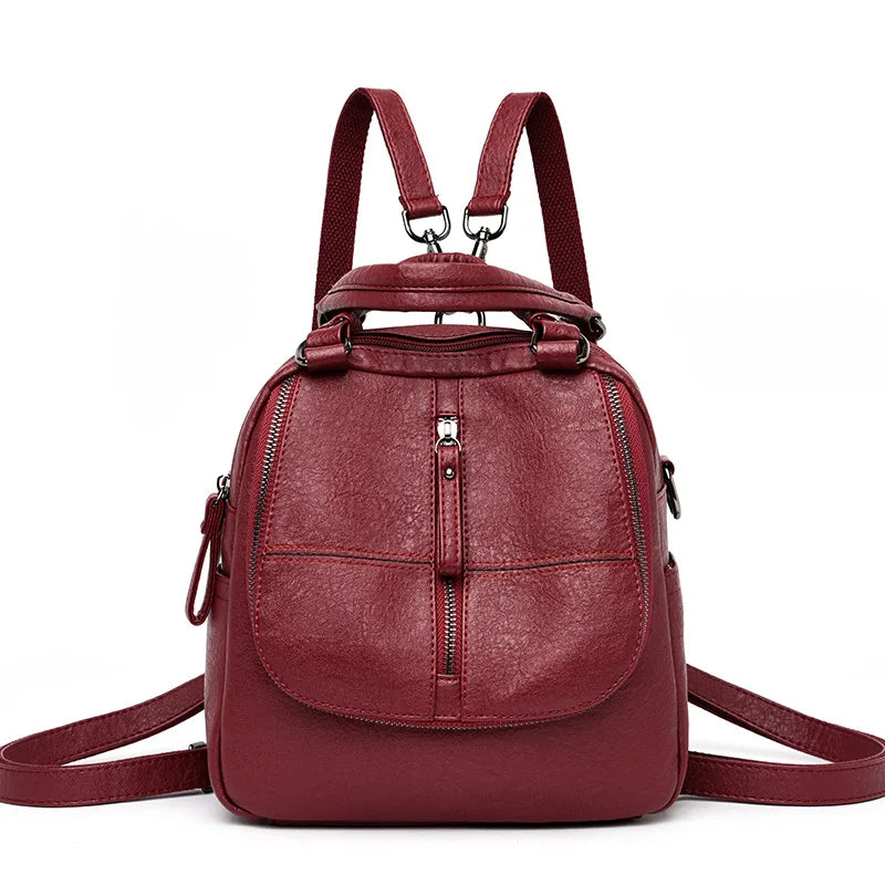 Leather Women's Backpack Casual School Bag