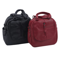 Leather Women's Backpack School Bag Double Zipper Shoulder Bags