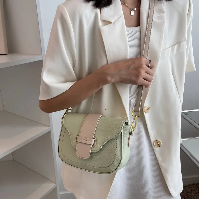 Small Saddle Crossbody Bag PU Leather Shoulder Bag Candy Color
