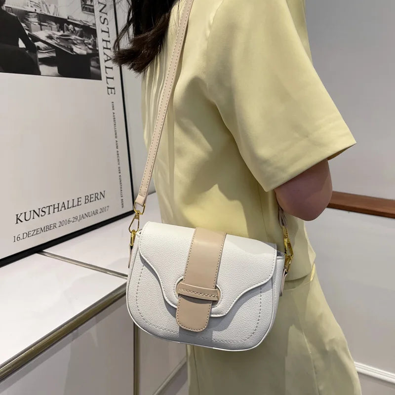 Small Saddle Crossbody Bag PU Leather Shoulder Bag Candy Color
