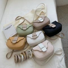 Small Saddle Crossbody Bag PU Leather Shoulder Bag Candy Color