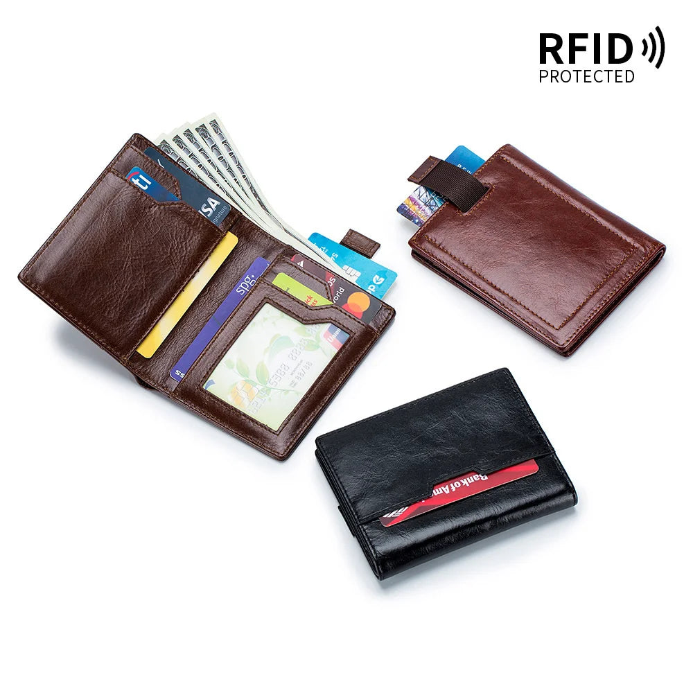 Men Short Wallet Vertical Multi-card Snap Coin Purse Youth Card Bag Cow Clutch