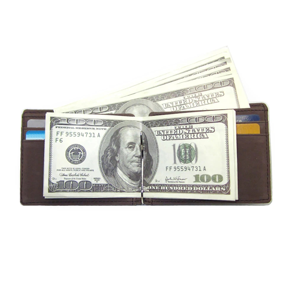 Men Short Wallets PU Leather Money Clips Solid Thin Wallet For Men
