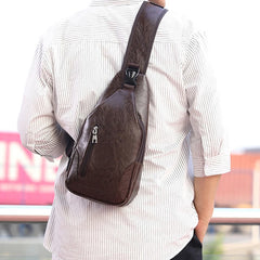 Leather Men Chest Bag Vintage Crossbody Shoulder Bag