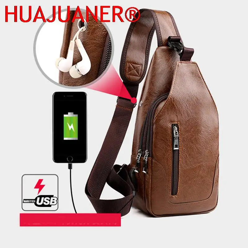 Leather Men Chest Bag Vintage Crossbody Shoulder Bag Business Sling Bags