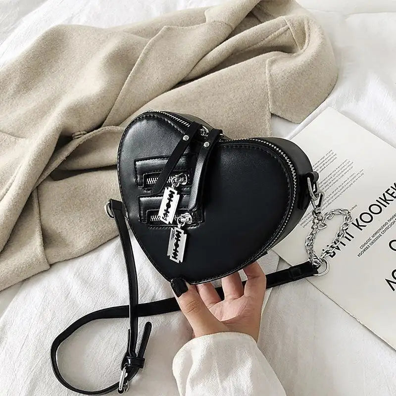 Gothic Heart Zipper Crossbody Bag for Women Girls
