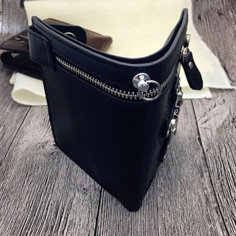 Men Vintage Skull Head Cross Leather Biker Wallet