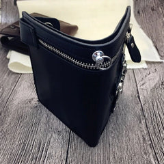 Men Vintage Skull Head Cross Leather Biker Wallet