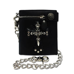 Men Vintage Skull Head Cross Leather Biker Wallet