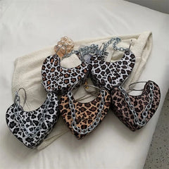 Leopard-print Metal Chain Heart-Shaped Love Shoulder Bag