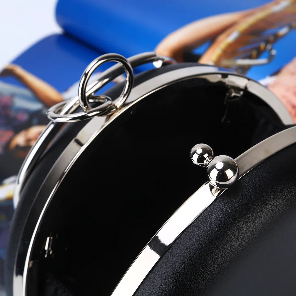 PU Circular Evening Bag Pink Silver Metal Ring Totes Bag