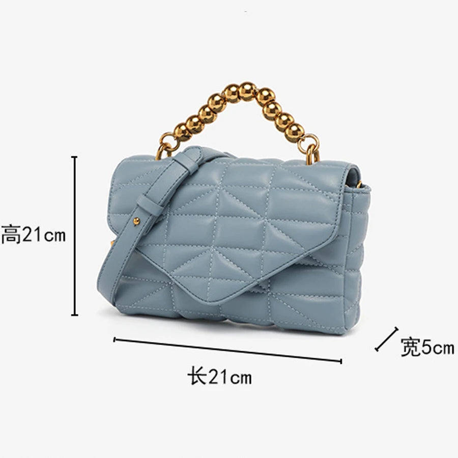PU Quilting Padded Handbag Women's Ball Beading Handle Shoulder Crossbody Bag Mi