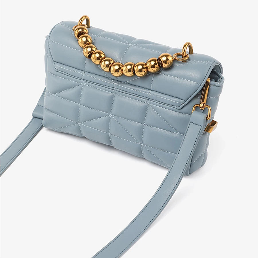 PU Quilting Padded Handbag Women's Ball Beading Handle Shoulder Crossbody Bag Mi