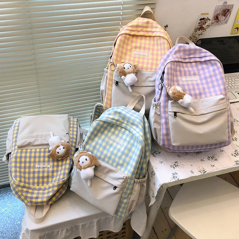 Plaid Backpack Women School Bag For Teenage Girl Check Shoulder Bag
