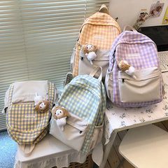 Plaid Backpack Women School Bag For Teenage Girl Check Shoulder Bag