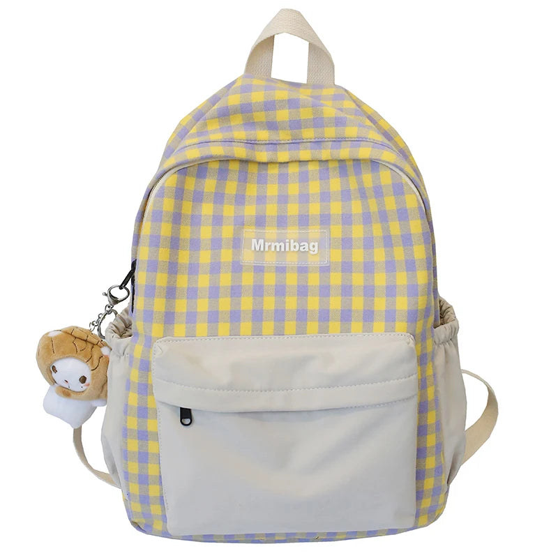 Plaid Backpack Women School Bag For Teenage Girl Check Shoulder Bag