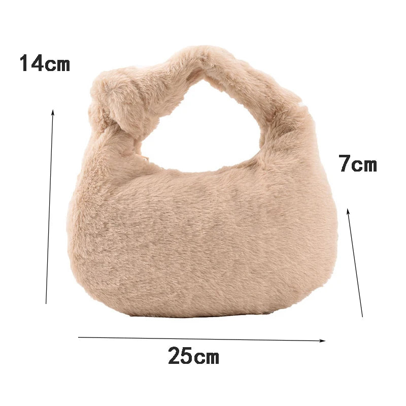 Plush Handbag for Women Shoulder Bags Lady Shopping Pack Evening Bag