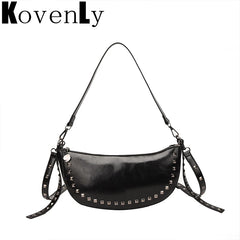 Vintage Rivet Leather Crossbody Bag for Women