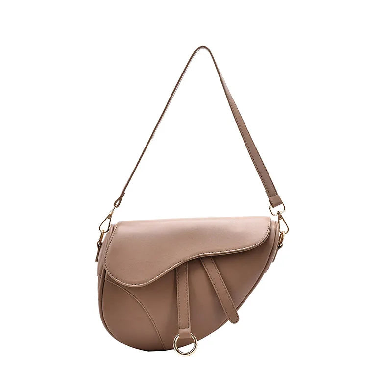 Retro Saddle Bag PU Leather Shoulder Bag Multi-Chain Handbag Khaki
