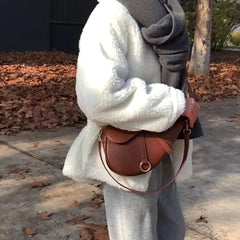 Retro Saddle Bag PU Leather Shoulder Bag Multi-Chain Handbag Khaki