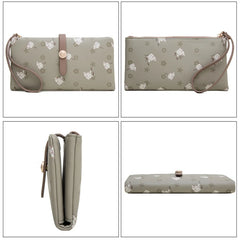 Vintage Flower Long Wallet Soft Leather Zipper Pocket Ladies Purses