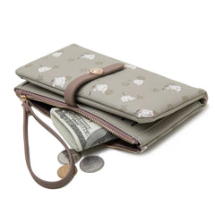 Vintage Flower Long Wallet Soft Leather Zipper Pocket Ladies Purses