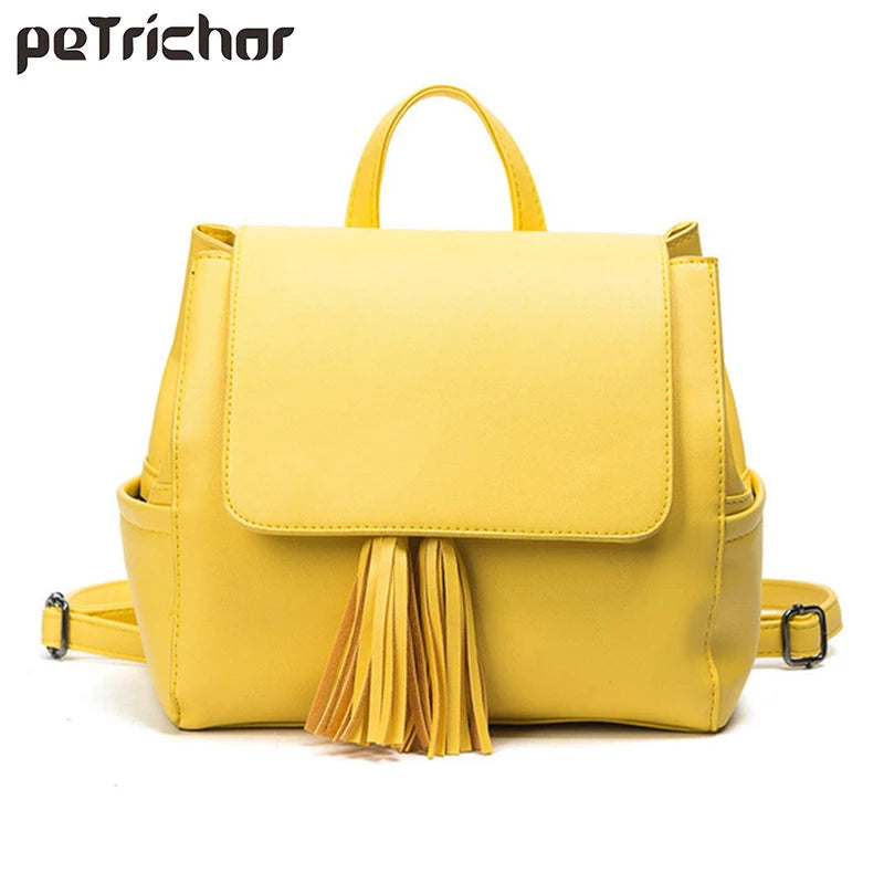 Women Backpacks Female Lady Tassel String Solid Girls School Bag