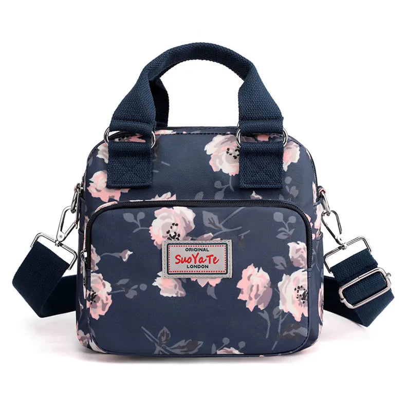 Women Crossbody Bag Floral Print Nylon Messenger Handbag