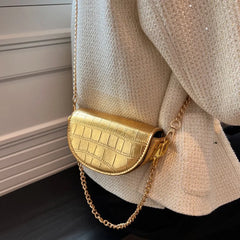 Small Silver Stone Pattern Leather Saddle Bag Evening Clutch