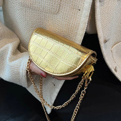 Small Silver Stone Pattern Leather Saddle Bag Evening Clutch