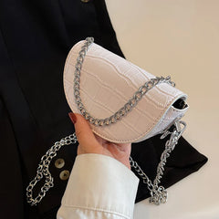 Small Silver Stone Pattern Leather Saddle Bag Evening Clutch