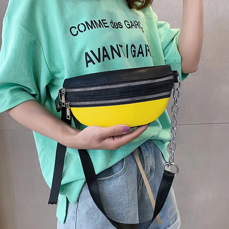 Women's Waist Bag Chain Chest Bags Ladies Belt Bag Leather Cross Body Bag