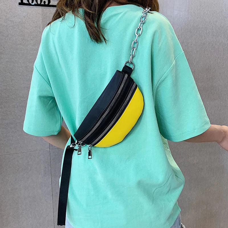 Women's Waist Bag Chain Chest Bags Ladies Belt Bag Leather Cross Body Bag