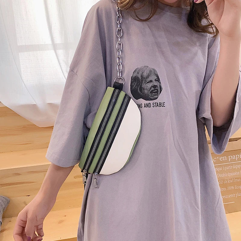 Women's Waist Bag Chain Chest Bags Ladies Belt Bag Leather Cross Body Bag