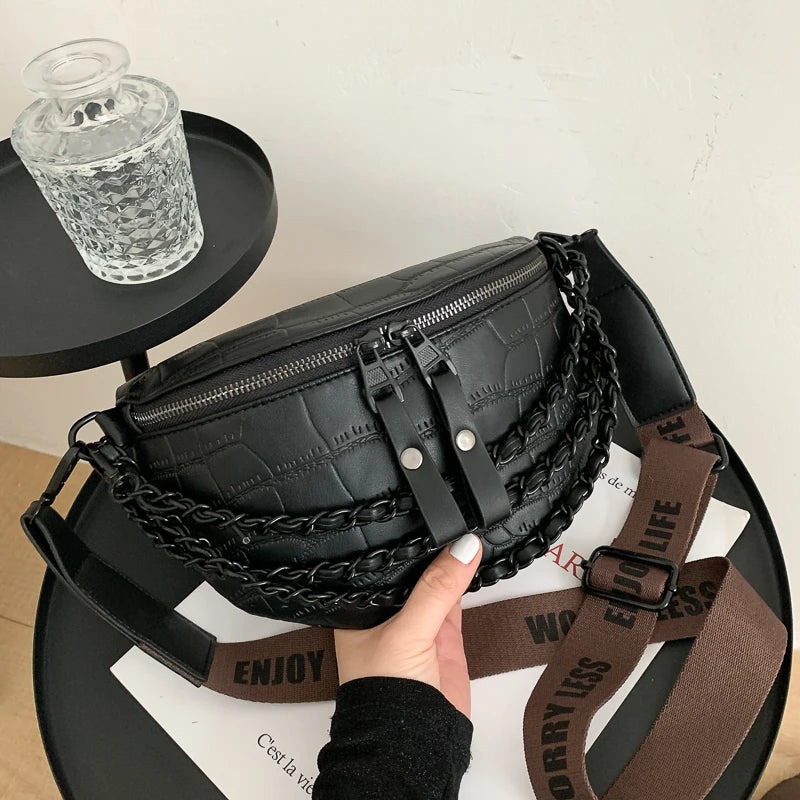 Women's High Leather Waist Bag Chain Crossbody Bags Fanny Pack