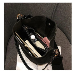 Ladies Bucket PU Shoulder Bag Large Capacity Messenger Handbag