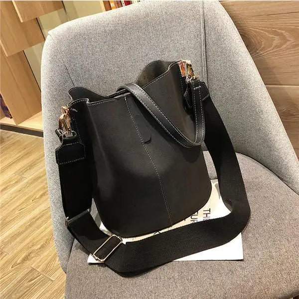Ladies Bucket PU Shoulder Bag Large Capacity Messenger Handbag