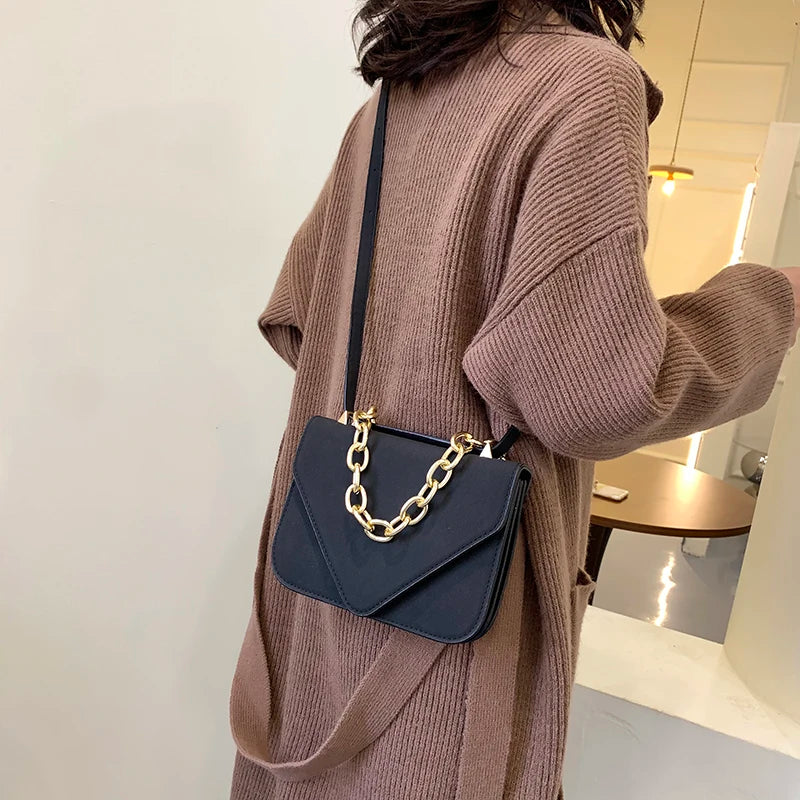 Nubuck Flap Clutch Purse with Metal Chain Shoulder Bag