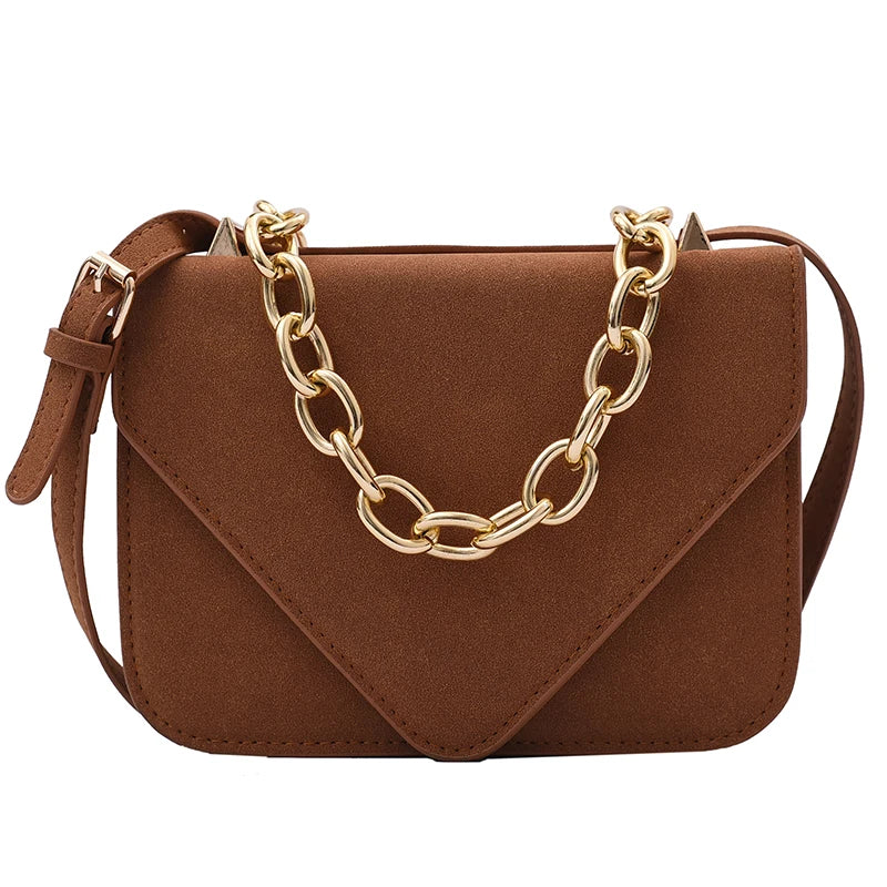 Nubuck Flap Clutch Purse with Metal Chain Shoulder Bag
